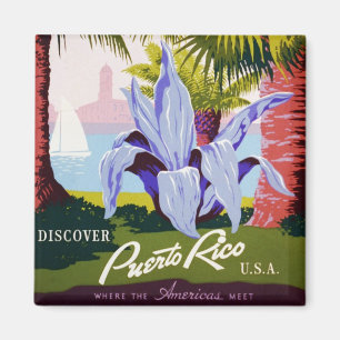 Vintage Travel Poster Art, Ontdek Puerto Rico! Magneet