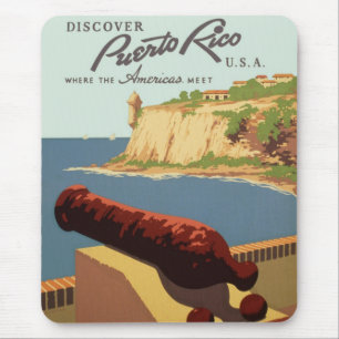 Vintage Travel Poster Art, Ontdek Puerto Rico! Muismat