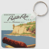 Vintage Travel Poster Art, Ontdek Puerto Rico! Sleutelhanger (Achterkant)
