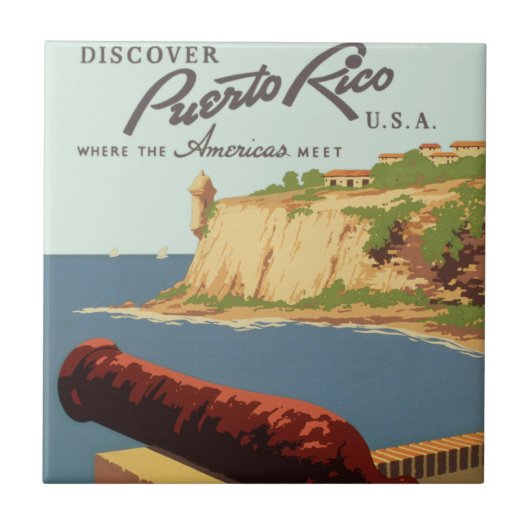Vintage Travel Poster Art, Ontdek Puerto Rico! Tegeltje (Voorkant)