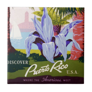 Vintage Travel Poster Art, Ontdek Puerto Rico! Tegeltje