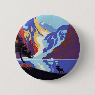 Vintage Travel Poster, Atlin en Yukon, Alaska Ronde Button 5,7 Cm
