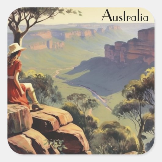 Vintage Travel Poster Australië, aanpasbaar Vierkante Sticker (Voorkant)