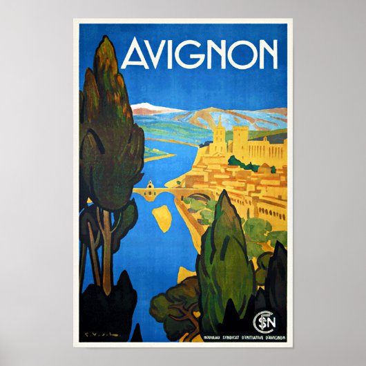 Vintage Travel Poster Avignon Frankrijk (Voorkant)