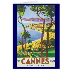 Vintage Travel Poster, Beach in Cannes, Frankrijk