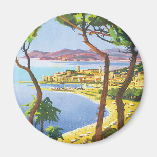 Vintage Travel Poster, Beach in Cannes, Frankrijk Magneet