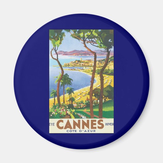 Vintage Travel Poster, Beach in Cannes, Frankrijk Magneet (Voorkant)