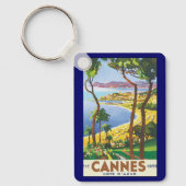 Vintage Travel Poster, Beach in Cannes, Frankrijk Sleutelhanger (Voorkant)