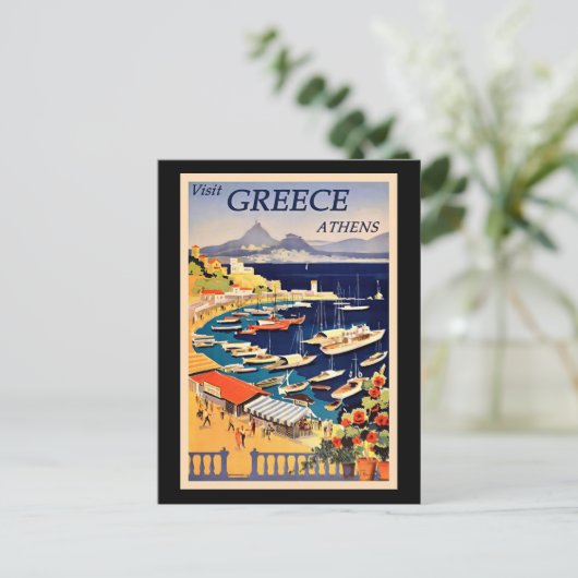 Vintage Travel Poster, bezoek Griekenland, Briefkaart (Staand voorkant)