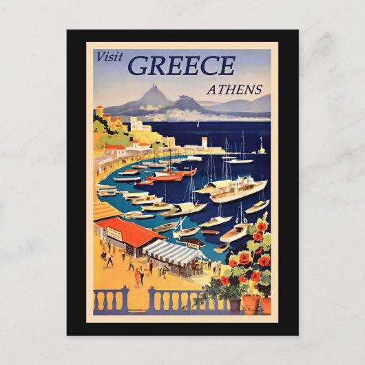 Vintage Travel Poster, bezoek Griekenland, Briefkaart (Voorkant)