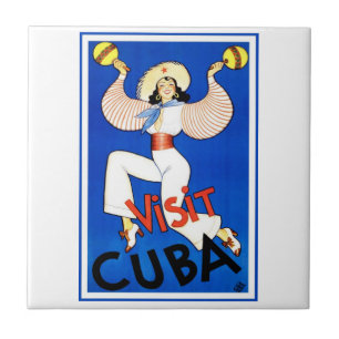 Vintage Travel Poster, bezoek Havana Cuba, Maracas Tegeltje