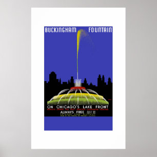 Vintage Travel Poster Buckingham Fountain Chicago