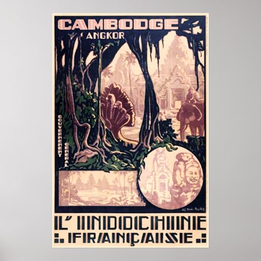 Vintage Travel Poster Cambodia Angkor Wat Temple (Voorkant)