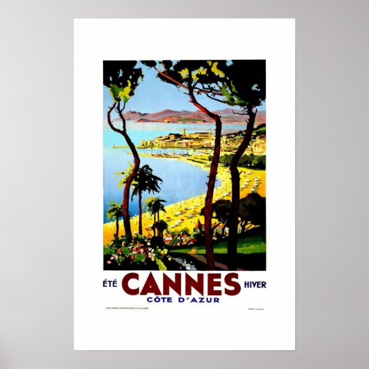 Vintage Travel Poster Cannes Frankrijk (Voorkant)