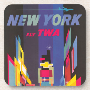 Vintage Travel Poster, Fly Twa, New York Bier Onderzetter