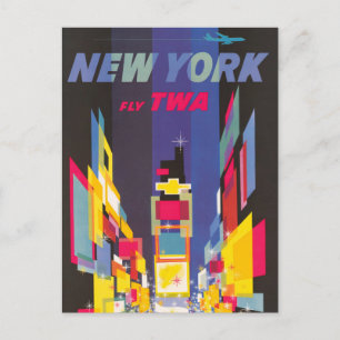 Vintage Travel Poster, Fly Twa, New York Briefkaart