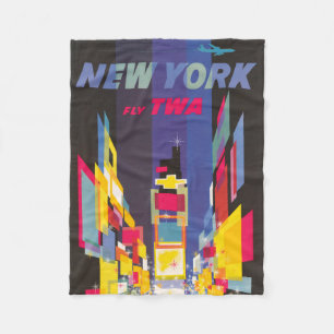 Vintage Travel Poster, Fly Twa, New York Fleece Deken