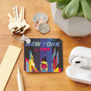 Vintage Travel Poster, Fly Twa, New York Sleutelhanger