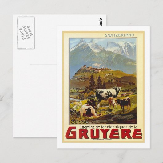 Vintage Travel Poster, Gruyere Briefkaart (Voorkant / Achterkant)