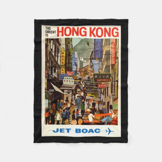 Vintage Travel Poster Hong Kong Street Fleece Deken (Voorkant)