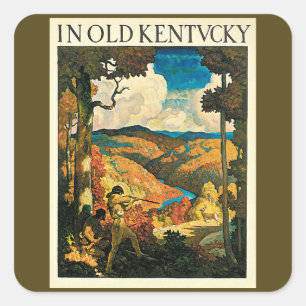 Vintage Travel Poster in Old Kentucky, NC Wyeth Vierkante Sticker