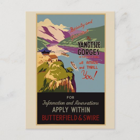 Vintage Travel Poster Jangtsze China Briefkaart (Voorkant)