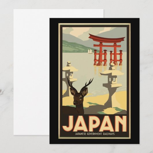 Vintage Travel Poster Japan Schildkunst Feestdagenkaart (Voorkant / Achterkant)