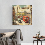 Vintage Travel Poster Londen City Centre Canvas Afdruk<br><div class="desc">Vintage Travel Poster van het Londense stadscentrum met zijn rode dubbeldeksbussen en Big Ben op de achtergrond</div>