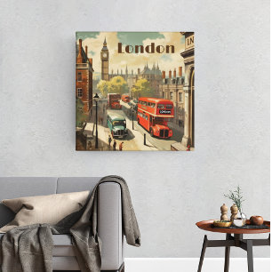 Vintage Travel Poster Londen City Centre Canvas Afdruk