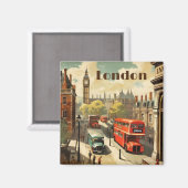 Vintage Travel Poster Londen City Centre Magneet (Voorkant / Achterkant)