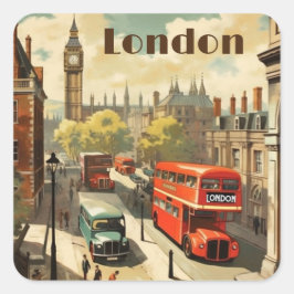 Vintage Travel Poster Londen City Centre Vierkante Sticker
