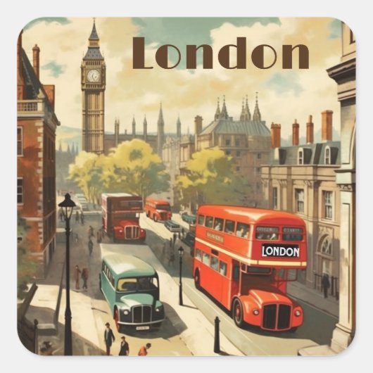 Vintage Travel Poster Londen City Centre Vierkante Sticker (Voorkant)