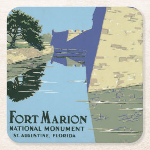 Vintage Travel Poster met Fort Marion Kartonnen Onderzetters