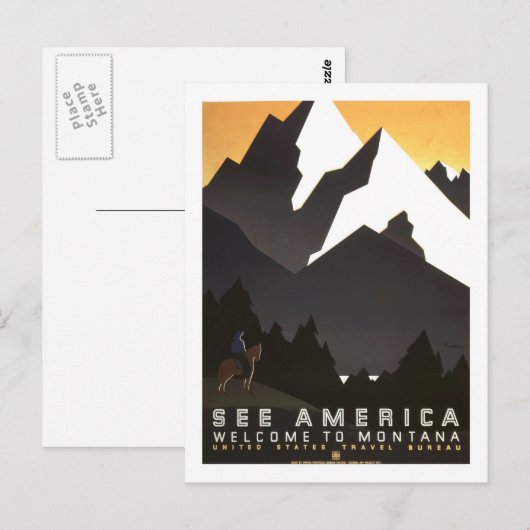 Vintage Travel Poster, Montana Briefkaart (Voorkant / Achterkant)