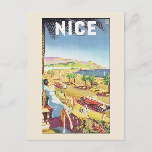 Vintage Travel Poster, Nice, Frankrijk Briefkaart (Voorkant)