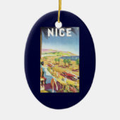 Vintage Travel Poster, Nice, Frankrijk Keramisch Ornament (Voorkant)