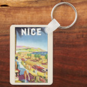Vintage Travel Poster, Nice, Frankrijk Sleutelhanger (Achterkant)