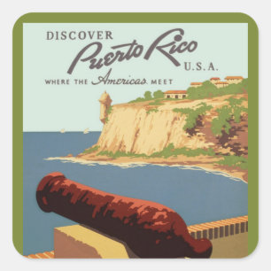 Vintage Travel Poster, ontdek Puerto Rico! Vierkante Sticker