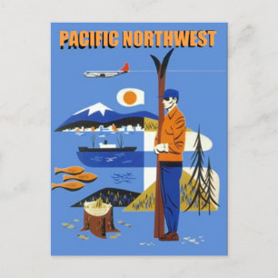 Vintage Travel Poster Pacific Northwest Seattle PC Feestdagenkaart