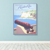 Vintage Travel Poster Promoting Puerto Rico Canvas Afdruk (Insitu (Houten vloer))