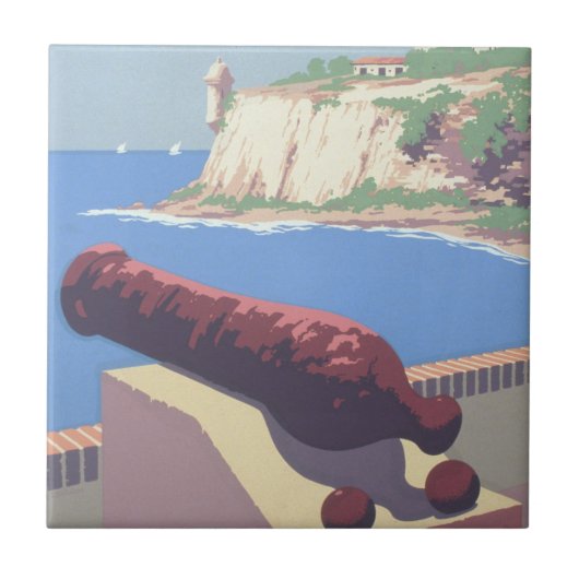 Vintage Travel Poster Promoting Puerto Rico Tegeltje (Voorkant)