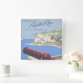 Vintage Travel Poster Promoting Puerto Rico Vierkante Klok (Huis)