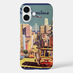 Vintage Travel Poster San Francisco Cable Cars iPhone 16 Hoesje