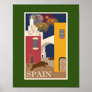 Vintage Travel Poster Spanje Painingvuurwerk