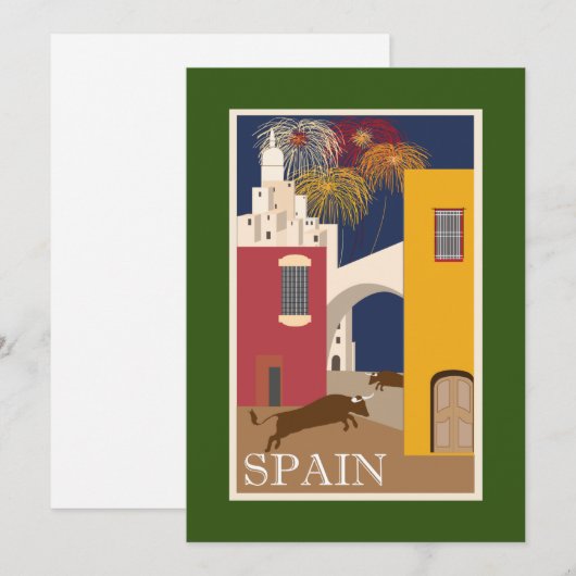 Vintage Travel Poster Spanje Painingvuurwerk Feestdagenkaart (Voorkant / Achterkant)