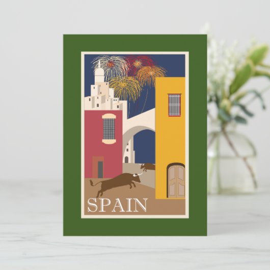 Vintage Travel Poster Spanje Painingvuurwerk Feestdagenkaart (Staand voorkant)