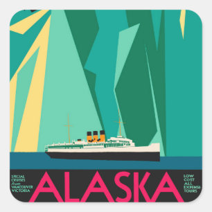 Vintage Travel Poster, Taku Glacier, Alaska Vierkante Sticker