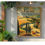 Vintage Travel Poster Toscane, aanpasbaar Canvas Afdruk<br><div class="desc">vintage reizen poster van het platteland in Toscane Italië met cipressen,  glooiende gouden heuvels en afgelegen huizen</div>