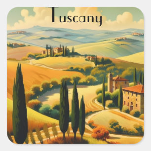Vintage Travel Poster Toscane, aanpasbaar Vierkante Sticker