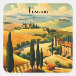 Vintage Travel Poster Tuscany, customizable Vierkante Sticker